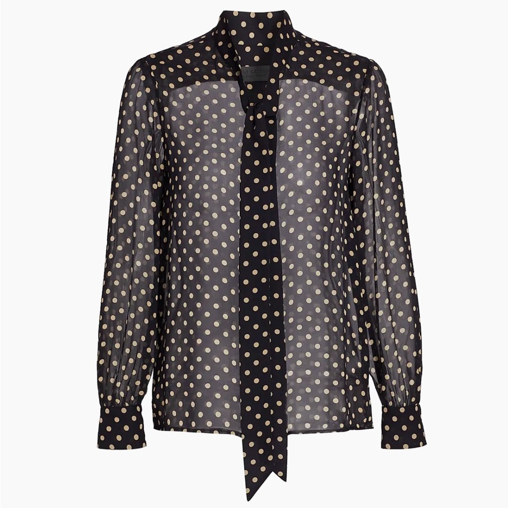 Nili Lotan Carina Black and Beige Polka Dot Blouse New with Tags